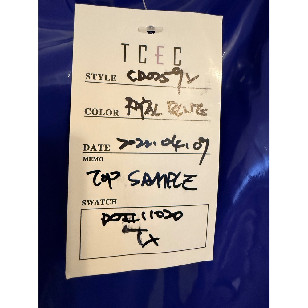 TCEC Royal Blue Patent Vinyl Mini Dress Square Neck Spaghetti Strap - Picture 3 of 6